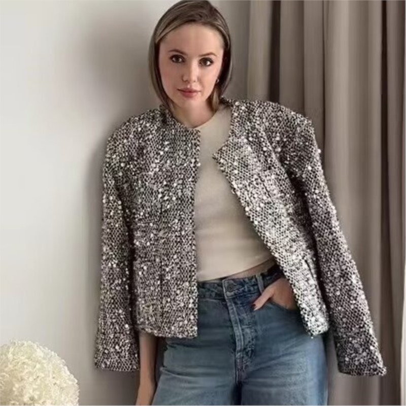 Winter Clothing Dress Up - Party Club chic shiny Blazer sliver