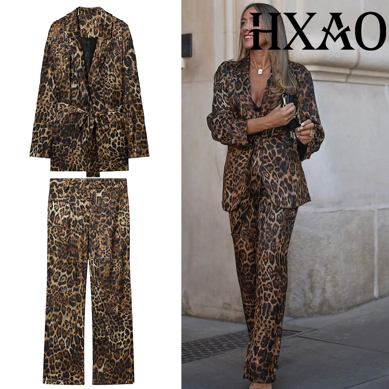 Winter Clothing Vintage - HXAO Leopard Pants Sets 2 Piece