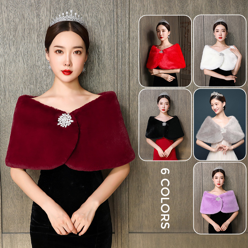 Winter Clothing Equipment - Women Bridal Shawl Wedding Cape Faux