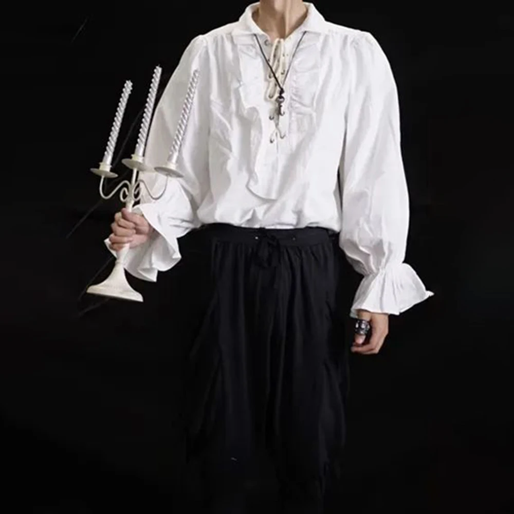 Winter Clothing Dress Up - Mens Ruffled Long-Sleeved Shirt New Autumn