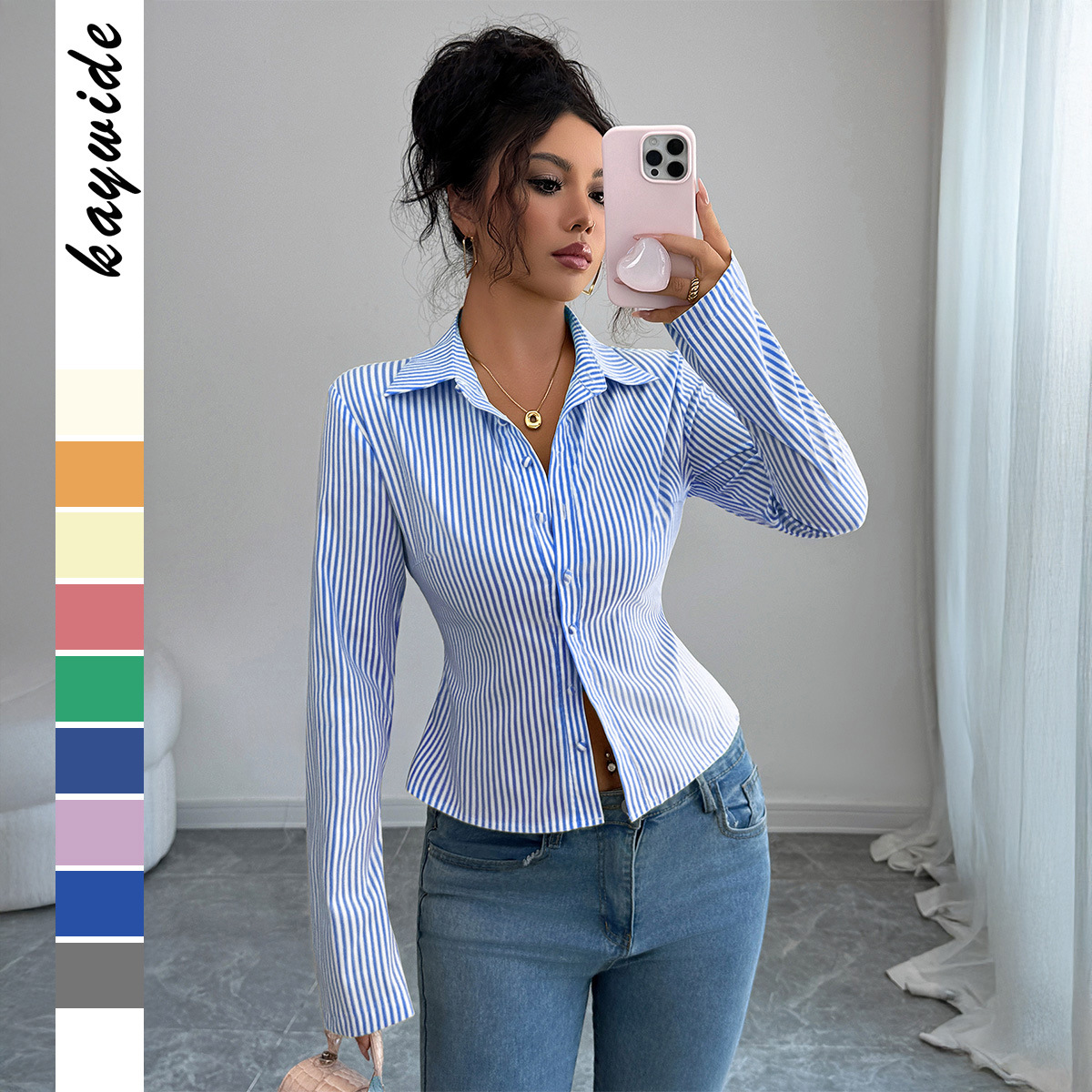 Casual Simple Striped Long-sle - Winter Clothing Dress Up review and price