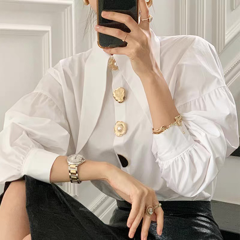 White Elegant Pearl Women Shir - Y2K Winter Clothing review and price
