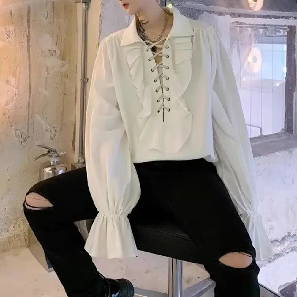 Mens Ruffled Long-Sleeved Shir - Winter Clothing Dress Up review and price