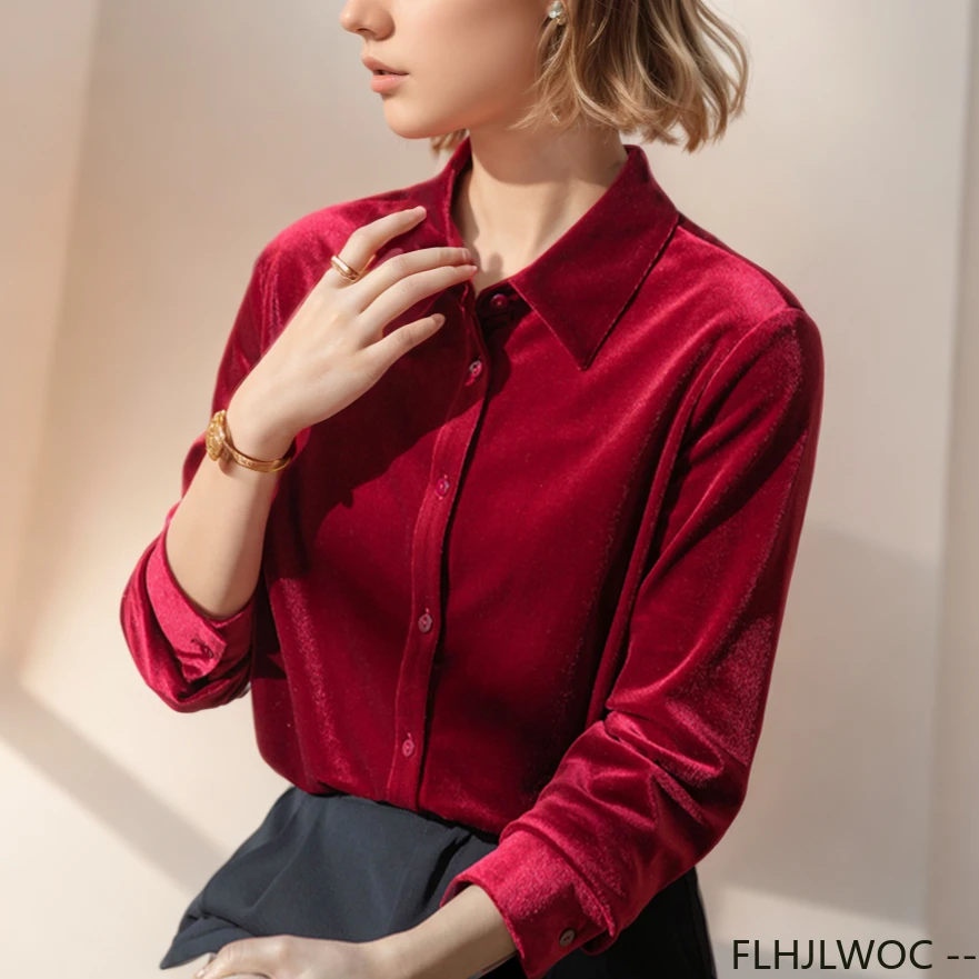 Black Red Velvet Tops Blouse N - Winter Clothing Vintage review and price