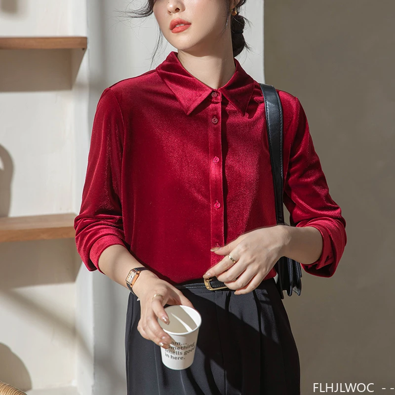Black Red Velvet Tops Blouse N - Winter Clothing Vintage review and price